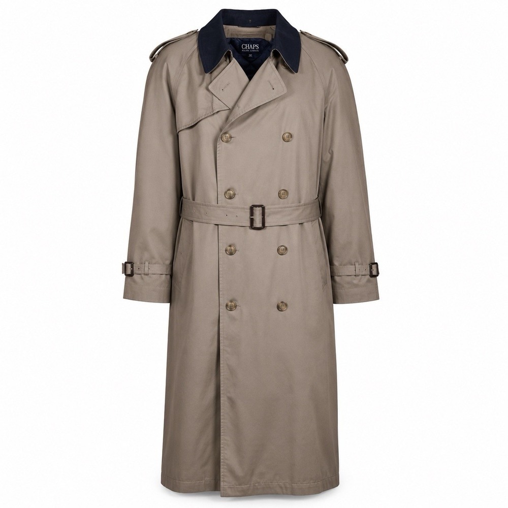 Vintage Chaps Ralph Lauren Men's 44XL Trench Coat Tan Zip Out Liner Belted